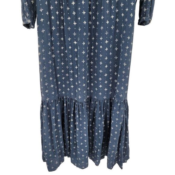 Madewell Womens Silk Medallion Dot Maxi Dress Blue Sz 4 Tiered Flowy Modest - Picture 8 of 15